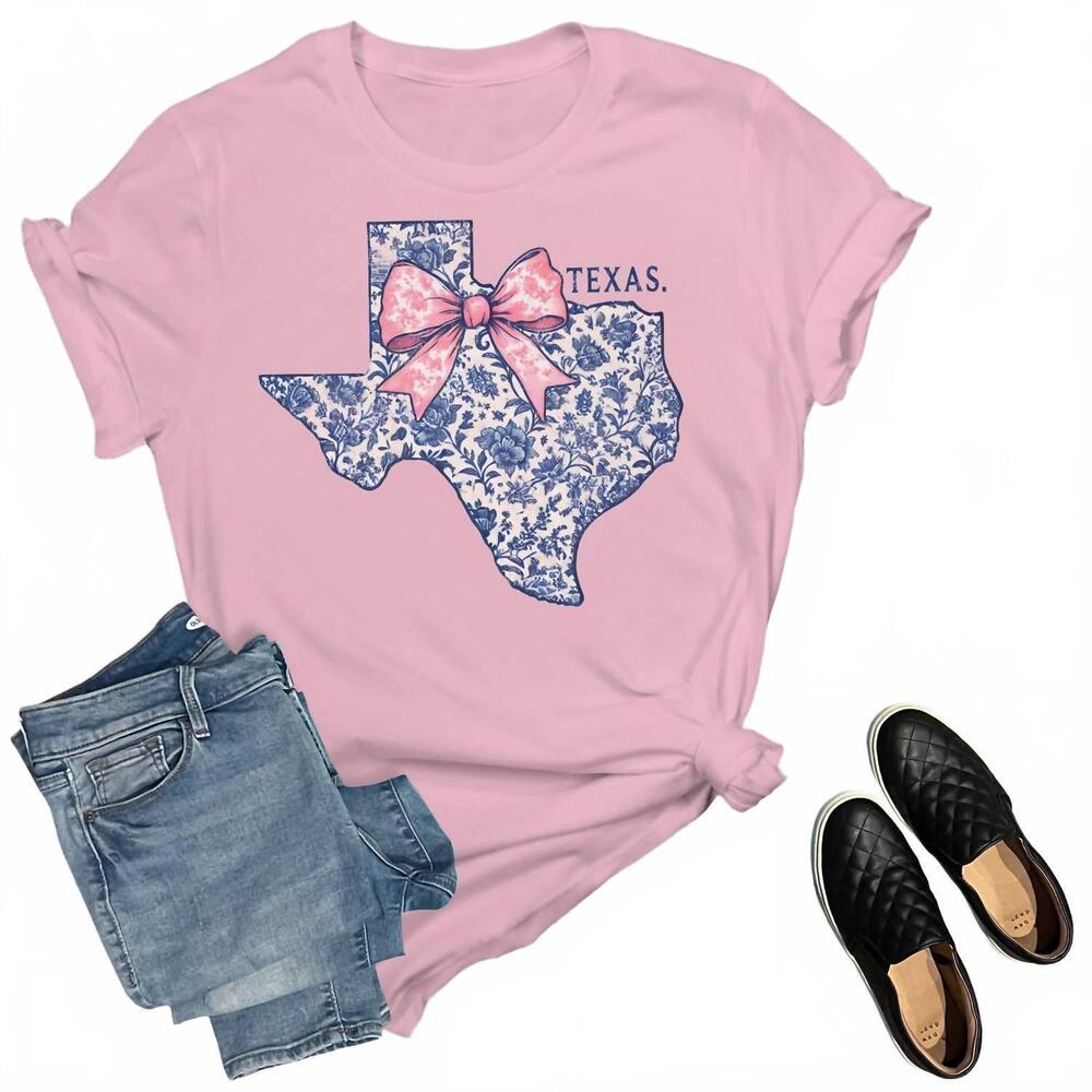 NEW THE WAY DOWN SOUTH women's western texas coquette bow graphic tee in light p